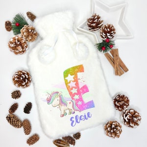 Garrafa de água quente, garrafa de água quente fofa, garrafa de água quente personalizada, garrafa de água quente com letras florais, presente de unicórnio para meninas