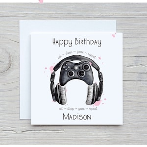 Gamer Girl Geburtstagskarte, Teenager GEBURTSTAGSKARTE, Controller und Headset Geburtstagskarte, Karte für sie, personalisierte Gamer Geburtstagskarte