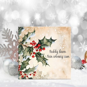 Nadolig Llawen-kaart, Welsh-kerstkaart voor Nain, Welsh Christmas Holly-kaart, Welsh Xmas voor kaart voor moeder