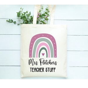 Personalised Teacher Tote Bag Gift, Personalised Teacher Rainbow Design Tote Bag, Personalised Tote Bag Gift