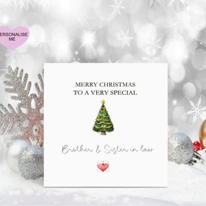 Carte de Noël frère et belle-sœur, carte de Noël pour frère, carte de Noël personnalisée, carte d’arbre de Noël