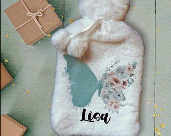 Personalisierte Wärmflasche, Schmetterling Wärmflasche, Weihnachtsgeschenkidee, Elefant Wärmflasche, Deluxe Flauschige Bezug