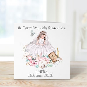 Carte de la Première Communion, Carte de la Sainte Communion pour les Filles, Carte de la Sainte Communion pour la Fille, Carte de la Sainte Communion pour la Petite-Fille