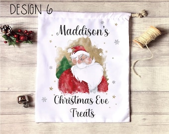 Santa Christmas Eve Treat Bag, Personalised Xmas Eve Goodies Bag, Xmas Eve Family Treat Bag, Father Christmas Treat Bag