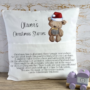 Christmas Book Cushion, Kids Book Cushion, Book Cushion, Teddy Book Cushion, Book Cushion For A Boy, Reading Story Pillow