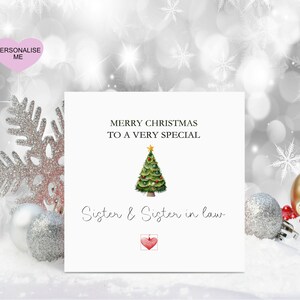 Carte de Noël sœur et belle-sœur, carte de Noël pour frère, carte de Noël personnalisée, carte d’arbre de Noël