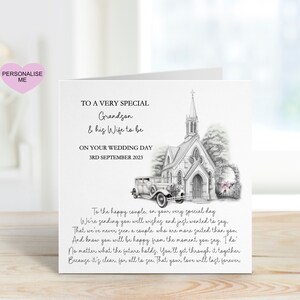 Carte de mariage pour petit-fils et femme, carte de mariage personnalisée pour petit-fils, carte de jour de mariage de conception d'église
