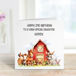 Carte d’anniversaire de 2e fille, carte d’anniversaire pour fille, carte d’anniversaire personnalisée, carte d’anniversaire de ferme, carte de tout âge
