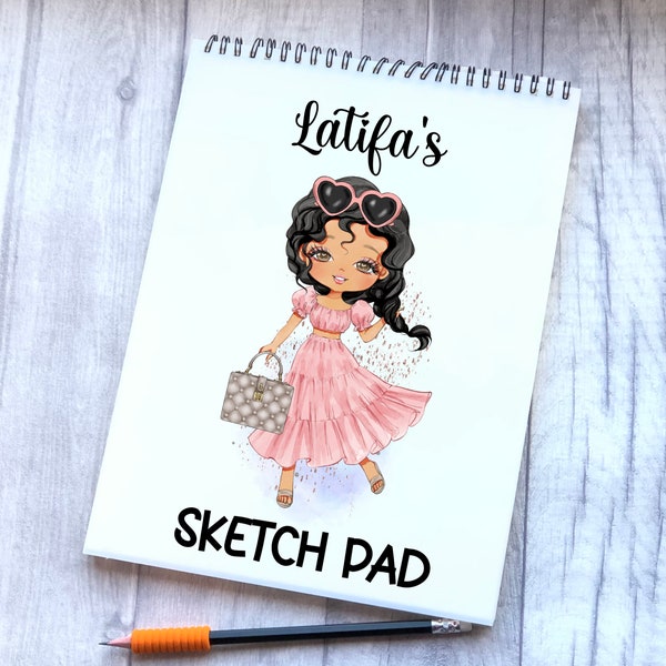 Sketch Book, Personalised Sketchbook, Fashion Girl Drawing Book, Granddaughter Gift, Daughter Stocking Filler, Christmas Gift