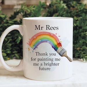 Caneca personalizada do professor, obrigado, presente do professor, presente do professor do arco-íris, professor do arco-íris do pincel, presente do ta, fim do período, diretor