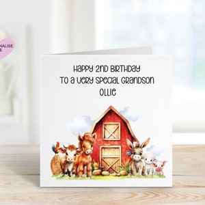 Carte d’anniversaire de 2e petit-fils, carte d’anniversaire pour petit-fils, carte de tout âge, 1er, 2e, 3e, 4e, 5e, 6e, carte d’anniversaire personnalisée de ferme