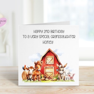 Carte d’anniversaire de 2e petite-fille, carte d’anniversaire pour carte d’anniversaire personnalisée de petite-fille, carte d’anniversaire de ferme, carte de tout âge