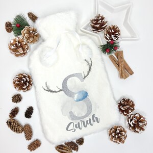 Garrafa de água quente, garrafa de água quente fofa, garrafa de água quente personalizada, garrafa de água quente com letras florais, presente para babá, presentes de natal