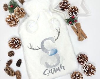 Wärmflasche, Flauschige Wärmflasche, personalisierte Wärmflasche, Florale Buchstabe Wärmflasche, Geschenk für Nanny, Weihnachtsgeschenke