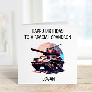 Carte d'anniversaire Tank, carte d'anniversaire de petit-fils, carte d'anniversaire pour petit-fils, carte d'anniversaire personnalisée