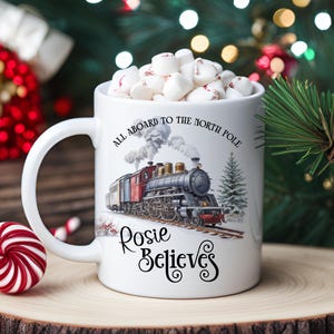 Personlig Polar Express-mugg, Tro på julen-mugg, Nordpolen, tomtemugg, jultomten-mugg