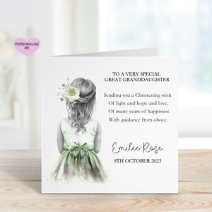 Great Granddaughter Christening Card, Christening Card For Great Granddaughter, Personalised Christening Card