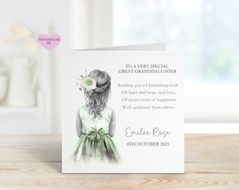 Great Granddaughter Christening Card, Christening Card For Great Granddaughter, Personalised Christening Card