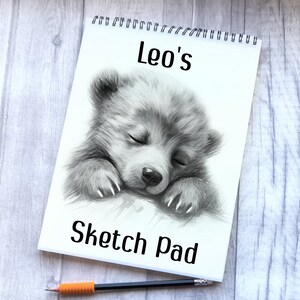 Sleepy Bear Sketch Pad, Carnet de croquis d’ours personnalisé, cadeau de petite-fille, remplissage de bas, livre de dessin pour enfants