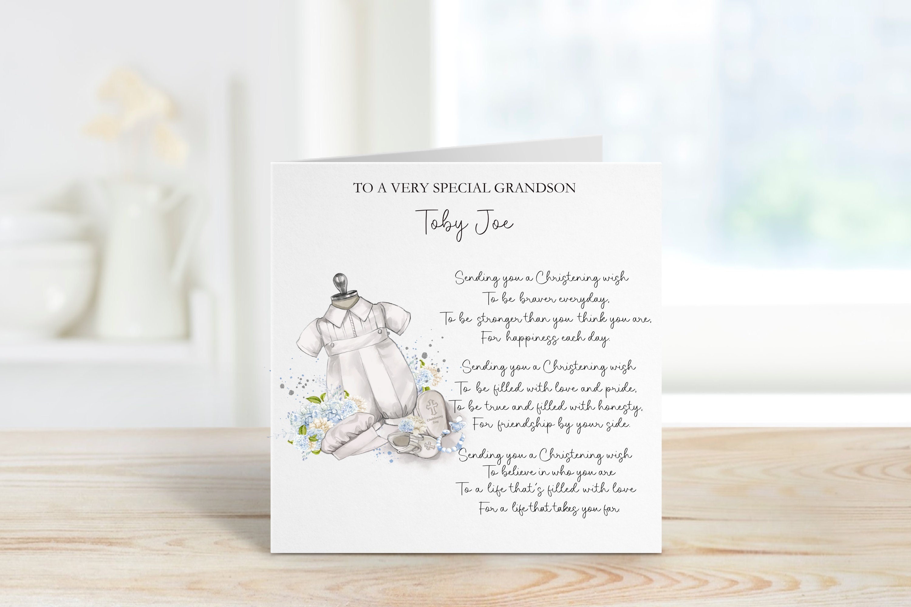 Grandson Christening Card, Christening Card For Grandson, Personalised Christening Card