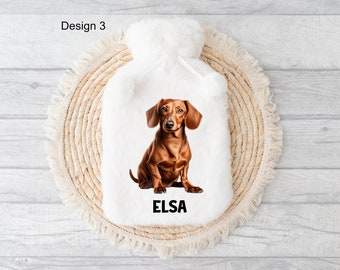 Brown Dachshund Hot Water Bottle, Personalised Hot Water Bottle, Hot Water Bottle Cover