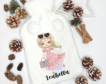 Flauschige Wärmflasche, personalisierte Wärmflasche, Weihnachtsgeschenk für Mädchen, Weihnachtsgeschenk für Enkelin, Weihnachtsgeschenk Tochter