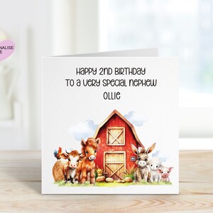 Carte d’anniversaire du 2e neveu, carte d’anniversaire pour le neveu, carte de tout âge, 1er, 2e, 3e, 4e, 5e, 6e, carte d’anniversaire personnalisée de la ferme