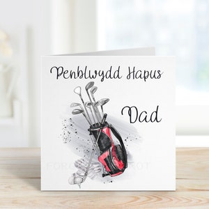 Tarjeta de cumpleaños galesa, Penblwydd Hapus, tarjeta de cumpleaños galesa para papá, tarjeta de cumpleaños de golf, cumpleaños del golfista, Taid de cumpleaños galés, Cerdyn Cymraeg