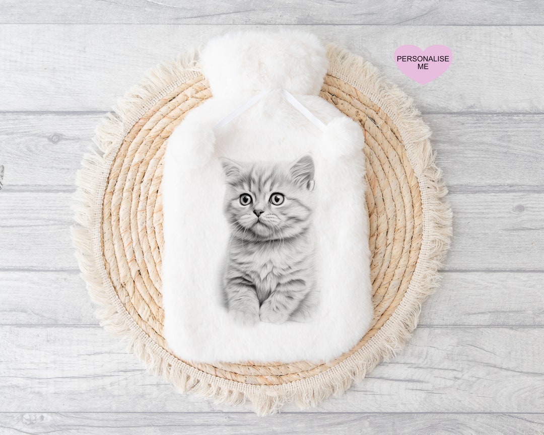Cat Hot Water Bottle, Gift for Her, Personalised Hot Water Bottle