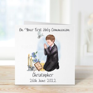 Carte de première communion, carte de sainte communion pour garçons, carte de communion pour fils, carte de communion sainte pour petit-fils, carte pour filleul