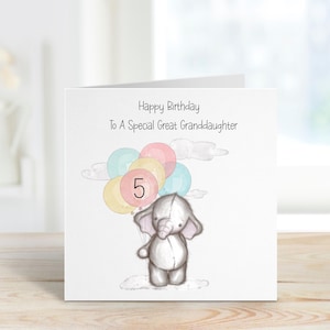 Carte d'anniversaire arrière-petite-fille éléphant Carte d'anniversaire personnalisée pour petite-nièce ou pour une carte d'anniversaire spéciale de petite fille