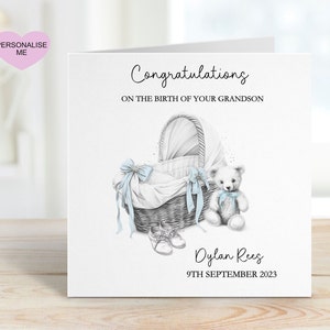 Carte de petit-fils, bienvenue dans le monde, carte de bébé garçon, carte de félicitations pour nouveau bébé