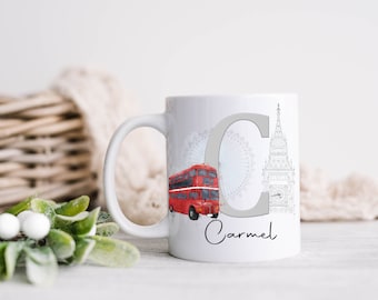Personalised London Bus Mug, Big Ben Mug, London Themed Mug Gift Set, Gift For Him, Gift For Her, Birthday Gift