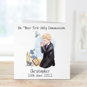 Carte de première communion, carte de sainte communion pour garçons, carte de communion pour fils, carte de communion sainte pour petit-fils, carte pour filleul
