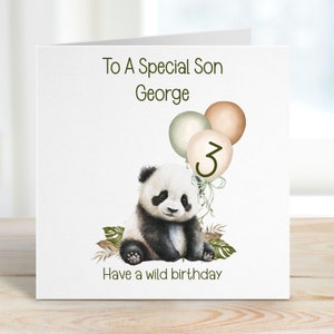Fils 3e carte d'anniversaire, 3e carte d'anniversaire pour fils 3e, personnalisé fils 3e carte d'anniversaire, Safari Panda Design