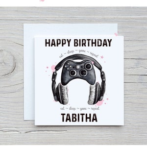 Gamer Girl Geburtstagskarte, Teenager GEBURTSTAGSKARTE, Controller und Headset Geburtstagskarte, Karte für Sie, personalisierte Gamer Geburtstagskarte