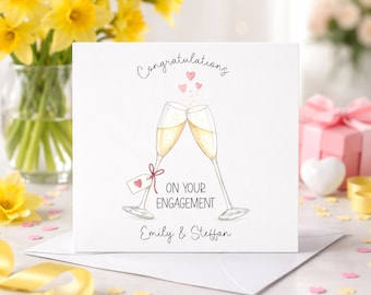 Personalised Engagement Card | Congratulations On Your Engagement Card | Custom Couple Names Card | Champagne Glass Engagement Card