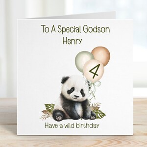 Godson 4th Birthday Card, 4th Birthday Card per Godson, Godson personalizzato 4th Birthday Card, Safari Panda Design