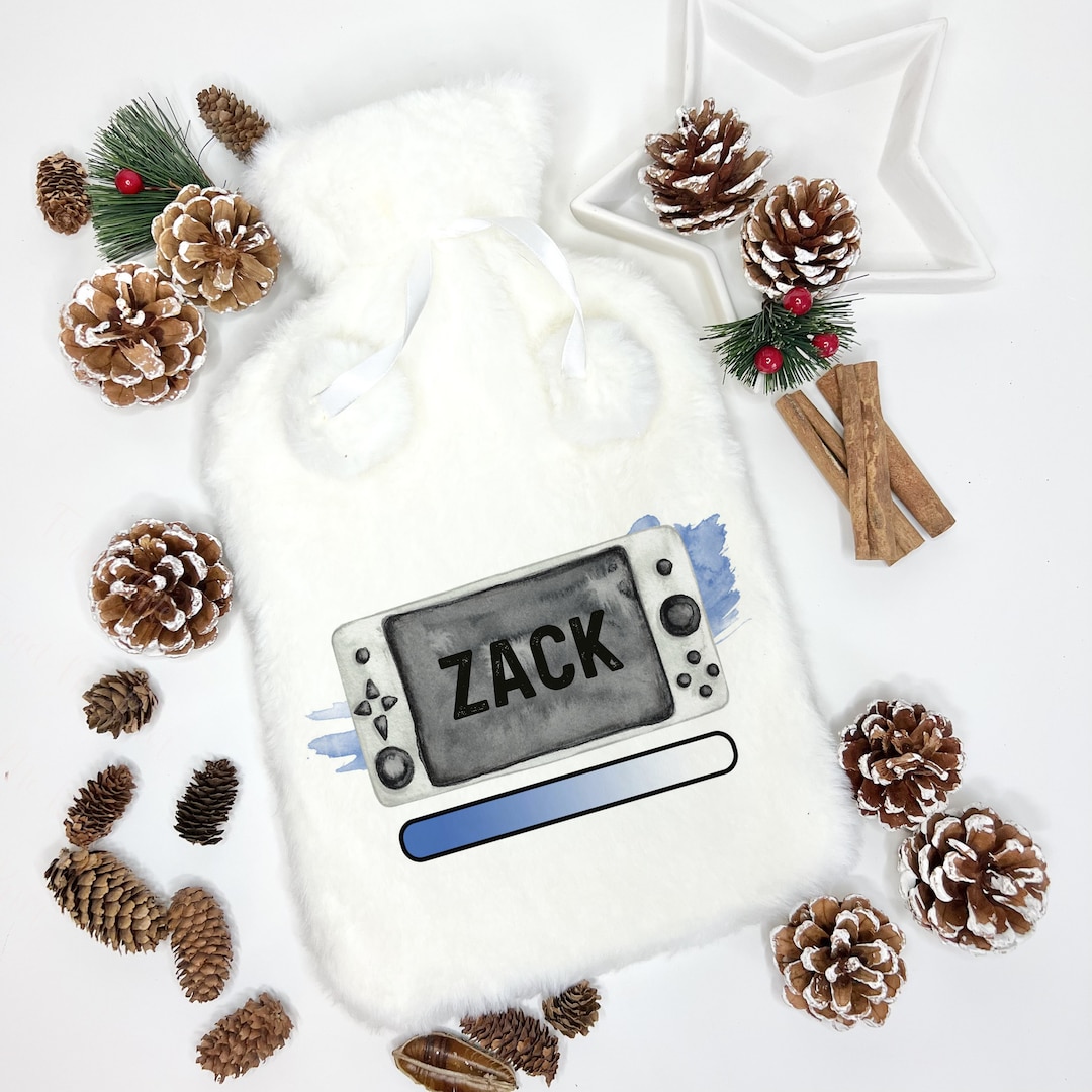 Gamer Gift, Fluffy Hot Water Bottle, Personalised Hot Water Bottle