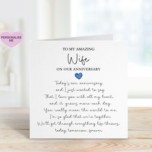 Carte d’anniversaire de mariage de femme, carte d’anniversaire pour femme, carte de poème d’anniversaire de mariage
