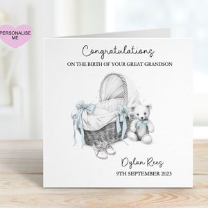 Carte de bébé arrière-petit-fils, bienvenue dans le monde, carte de bébé garçon, carte de félicitations pour nouveau bébé