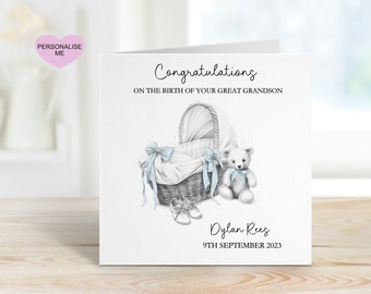 New Baby Great Grandson Card, Welcome To The World, Baby Boy Card, Congratulations New Baby Card