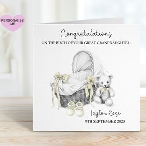 Nouvelle carte arrière-petite-fille, bienvenue dans le monde, carte de bébé fille, carte de félicitations pour nouveau bébé