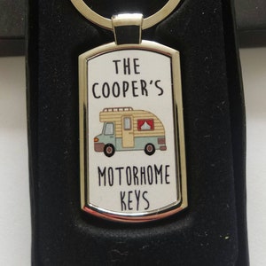 Personalisierte Reisemobil Schlüsselanhänger, Jeder Name kann hinzugefügt werden, Boxed, Campervan, Caravan, RV, Keychain