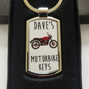 Personalisierte Motorradschlüssel, Schlüsselring, Schlüsselbund, Jeder Name kann hinzugefügt werden, Neu, Boxed, Geschenk