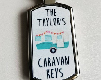 Personalised Caravan Keys Keyring, Keychain, any Names or Surname can be added, New, Boxed