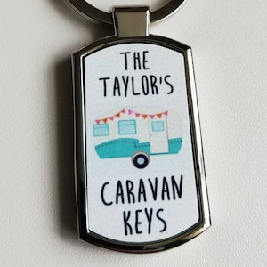 Personalisierte Caravan Keys Schlüsselanhänger, Schlüsselbund, alle Namen oder Nachnamen können hinzugefügt werden, neu, verpackt