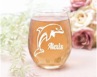 Personalised Engraved Dolphin Glass - New, Birthday, Christmas Gift
