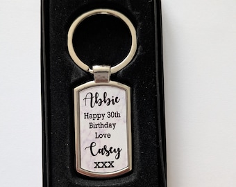 Personalised Birthday Keyring, Custom name and message gift