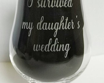 Engraved Glencairn Whisky Glass,  I survived my daughter's wedding,  Father of the Bride, New, Boxed